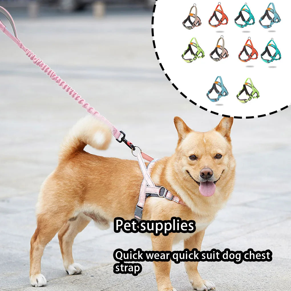 Pet Vest Harness Dog Chest Strap Breathable Outdoor Reflective Leash Green