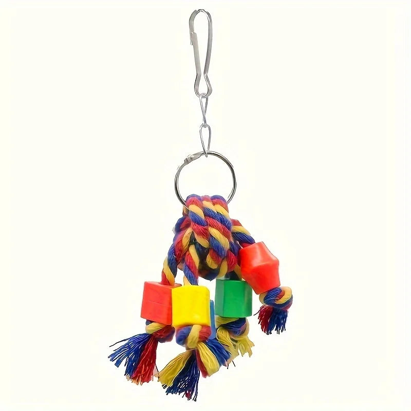 Plastic Bead and Metal Key Ring Parrot Chew Toy - Interactive Bird Chew Toy to Promote Thought Stimulation and Beak Health