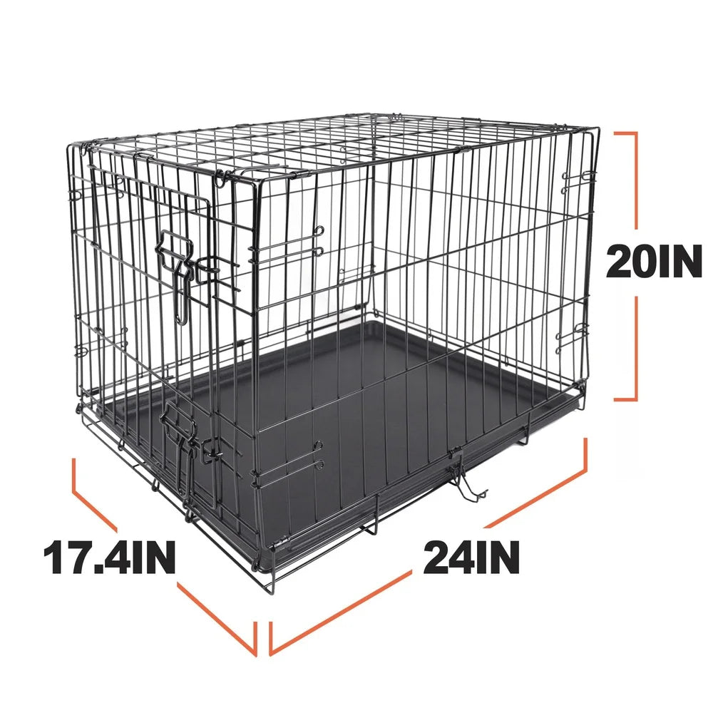 Single Door Folding Dog Crate with Divider Easy Setup Durable Metal Frame Portable Leak Proof Tray Ideal House Training Safe