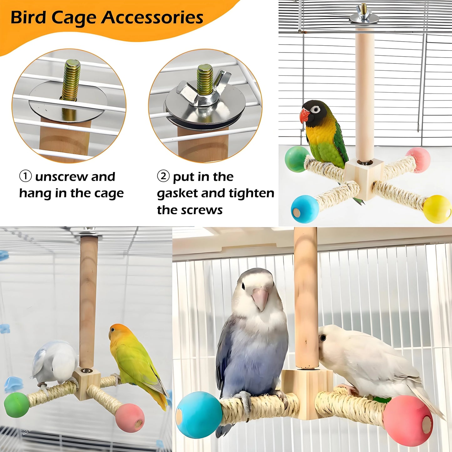 Natural Wood Bird Perch & Exercise Wheel Toy Set | Engaging Chewable Enrichment for Small Birds | Cage Accessories for Budgies