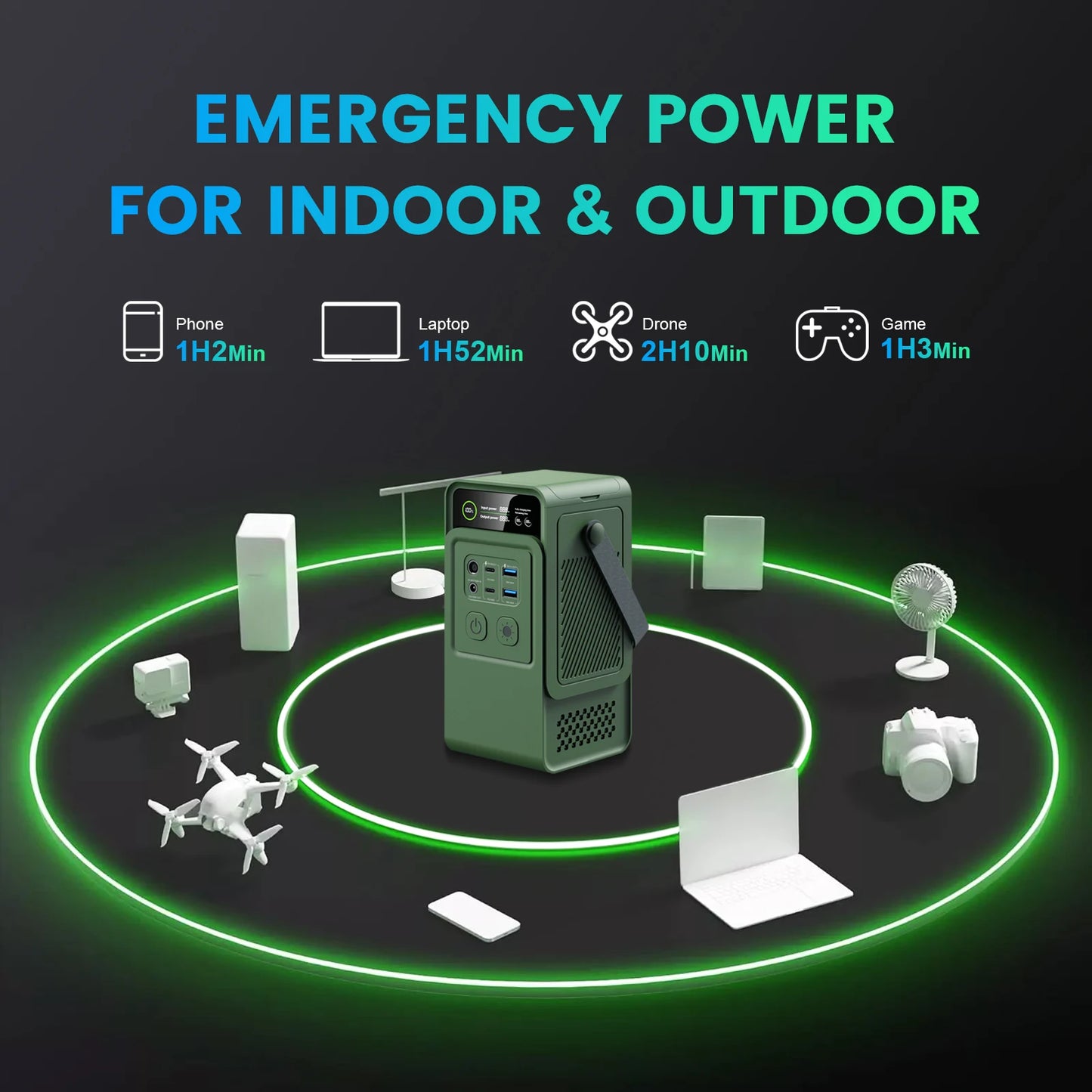 CTOLITY 200W Power Station Camping 192Wh Lifepo4 Power Bank 60000mAh Portable Charger Battery Emergency Power USB TYPE-C Port