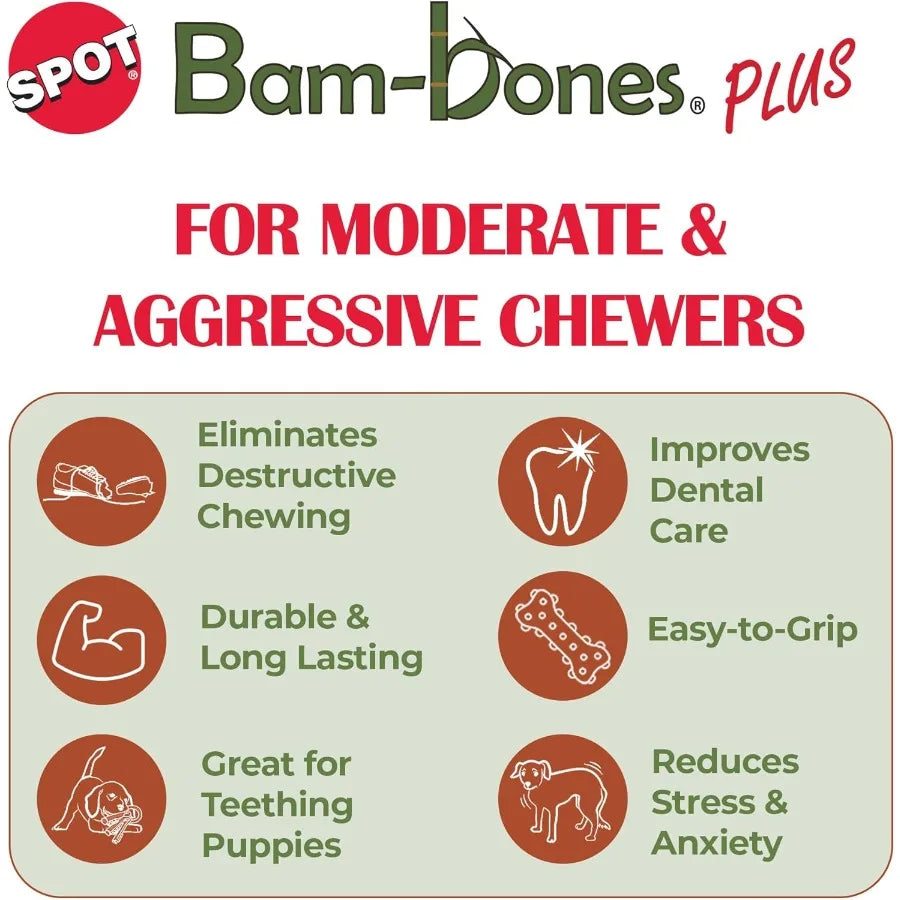 BamBones Plus T Bone Durable Bamboo Fiber and Nylon Dog Chew Designed for Aggressive Chewers Ideal for Adult Dogs and Teething