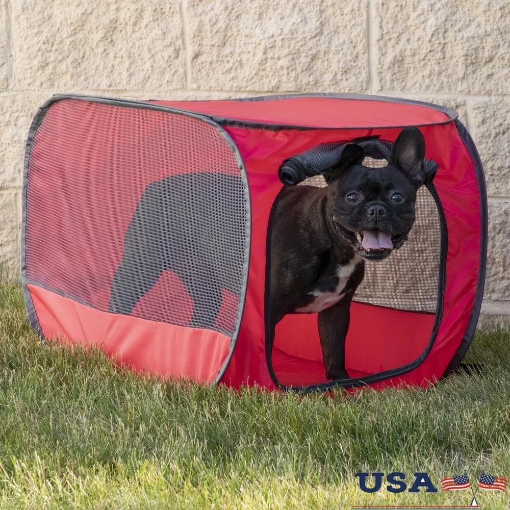 Portable 32 Inch Mesh Dog Kennel Soft Sided Easy Travel Storage Zipper Closure Collapsible Design Pet Crate