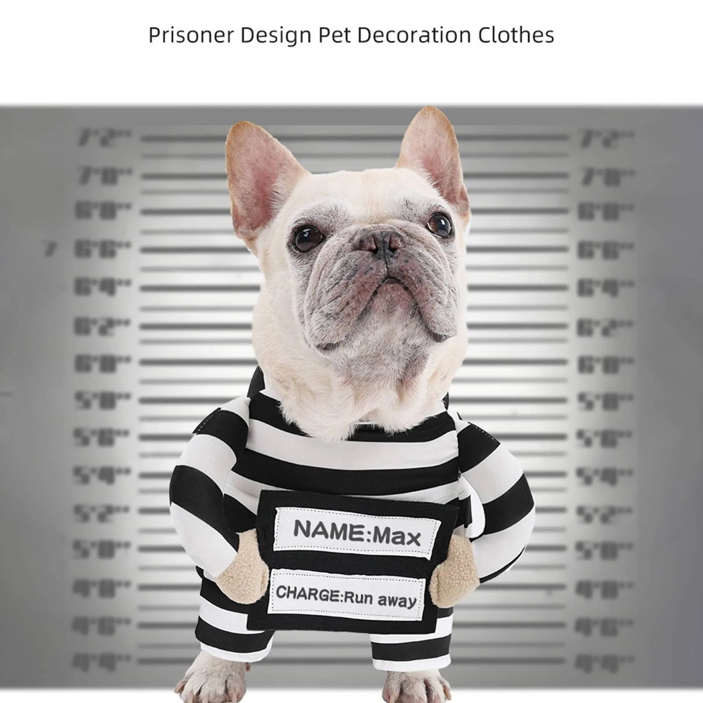 Funny Prisoner Dog Costume For Halloween! Dress Your Pup In This Hilarious Striped Outfit For Parties & Photos. Soft Comfortable