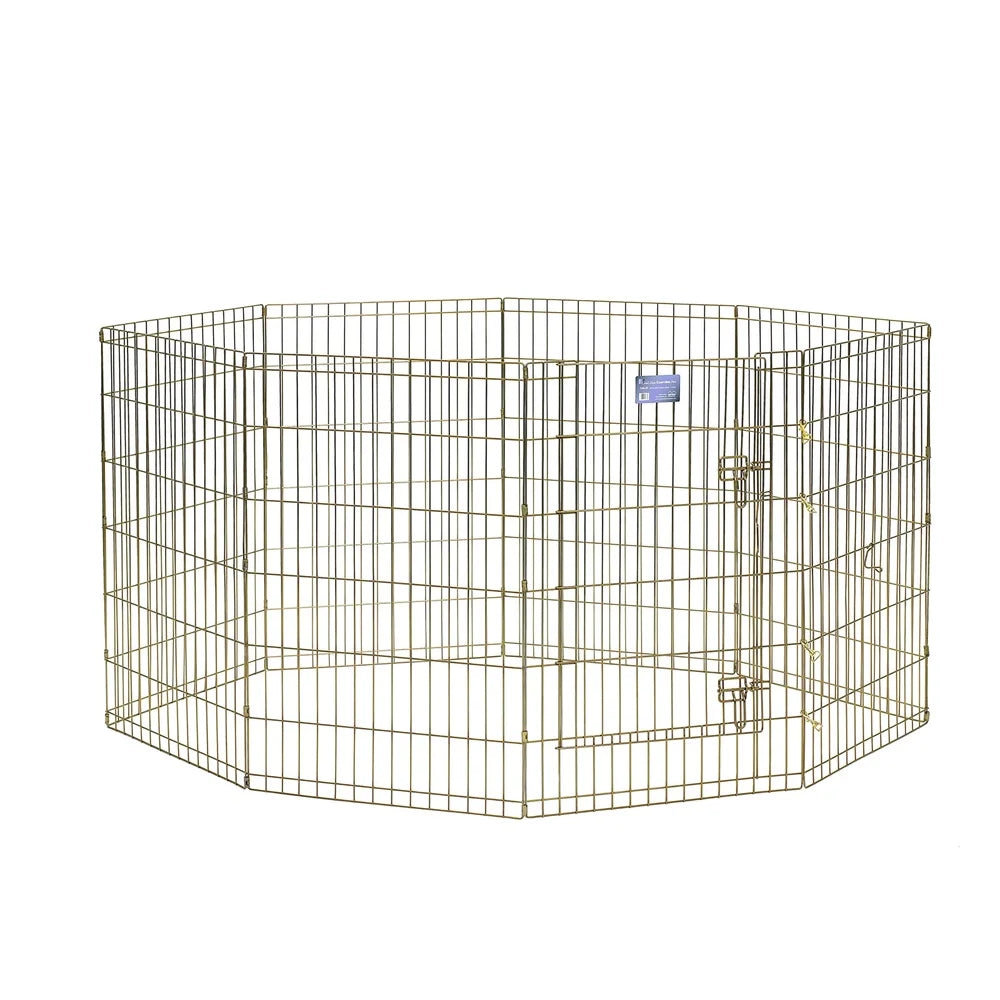 Durable Gold Zinc Exercise Pen Pet Playpen 36in High 16sqft Enclosed Area Easy Set-Up No Tools Required Includes Ground Stakes