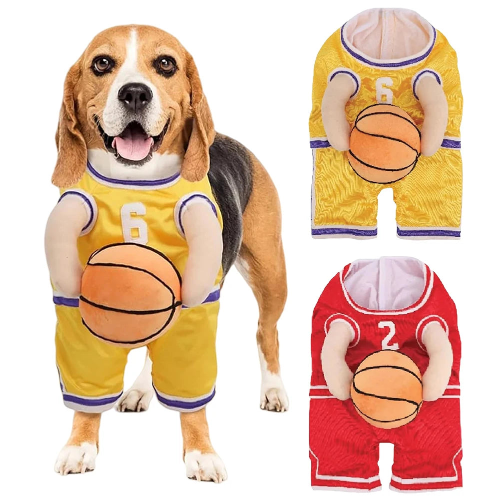 Dog Basketball Player Costume with Ball Pet Halloween Costume Funny Dress Up Sports Outfit for Halloween Party Costume Props