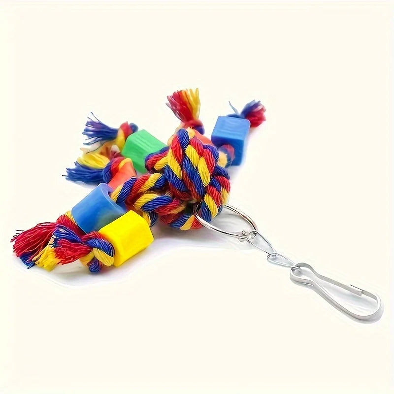 Plastic Bead and Metal Key Ring Parrot Chew Toy - Interactive Bird Chew Toy to Promote Thought Stimulation and Beak Health