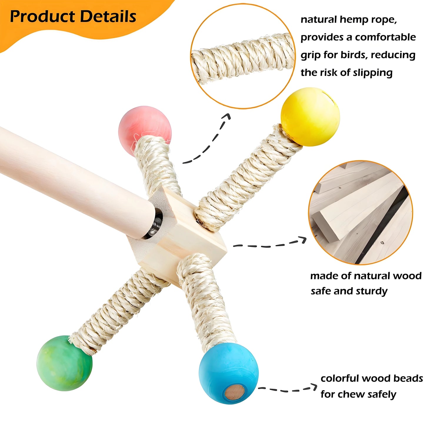 Natural Wood Bird Perch & Exercise Wheel Toy Set | Engaging Chewable Enrichment for Small Birds | Cage Accessories for Budgies