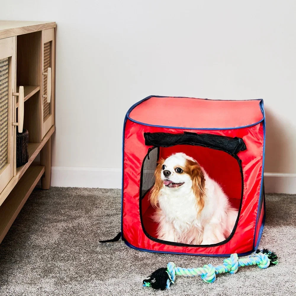 Portable 32 Inch Mesh Dog Kennel Soft Sided Easy Travel Storage Zipper Closure Collapsible Design Pet Crate