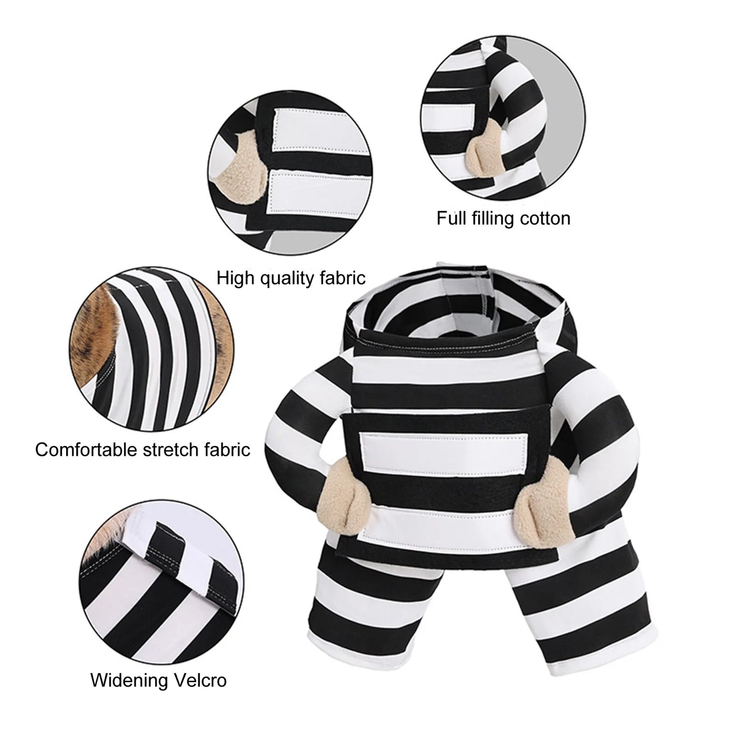Funny Prisoner Dog Costume For Halloween! Dress Your Pup In This Hilarious Striped Outfit For Parties & Photos. Soft Comfortable