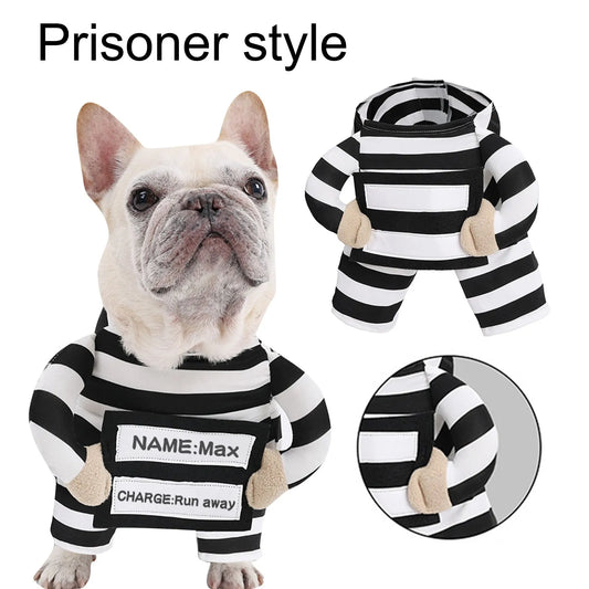 Funny Prisoner Dog Costume For Halloween! Dress Your Pup In This Hilarious Striped Outfit For Parties & Photos. Soft Comfortable