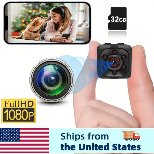 Mini Portable Camera With Video 1080P Full HD Security Camera Indoor/outdoor Surveillance Camera, Compact Mini Camera - 32G CARD
