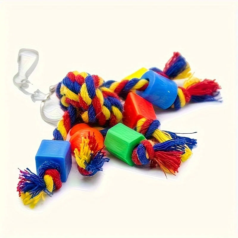 Plastic Bead and Metal Key Ring Parrot Chew Toy - Interactive Bird Chew Toy to Promote Thought Stimulation and Beak Health
