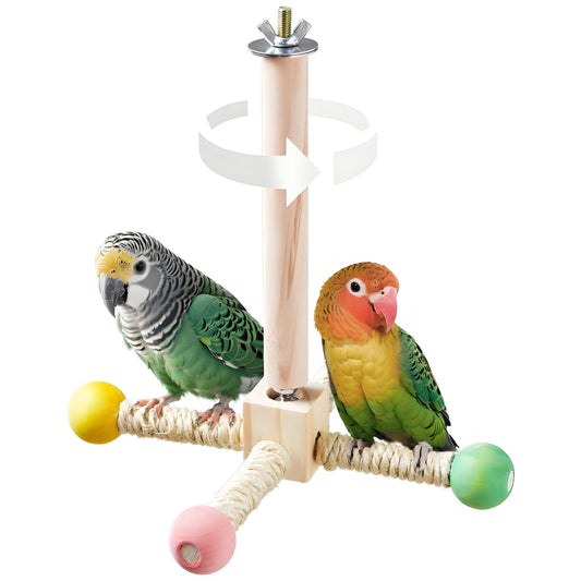 Natural Wood Bird Perch & Exercise Wheel Toy Set | Engaging Chewable Enrichment for Small Birds | Cage Accessories for Budgies