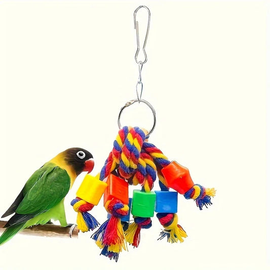 Plastic Bead and Metal Key Ring Parrot Chew Toy - Interactive Bird Chew Toy to Promote Thought Stimulation and Beak Health