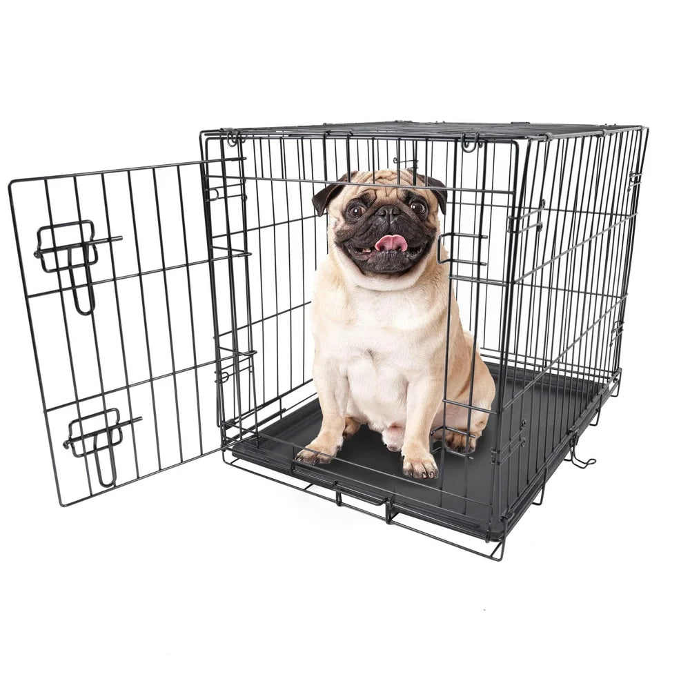 Single Door Folding Dog Crate with Divider Easy Setup Durable Metal Frame Portable Leak Proof Tray Ideal House Training Safe