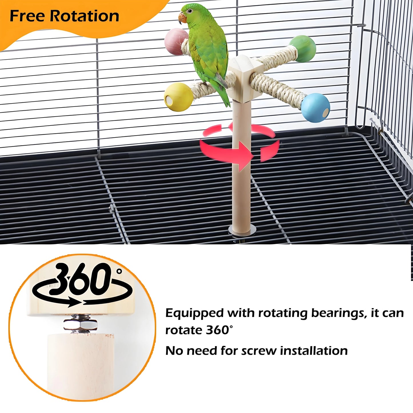 Natural Wood Bird Perch & Exercise Wheel Toy Set | Engaging Chewable Enrichment for Small Birds | Cage Accessories for Budgies