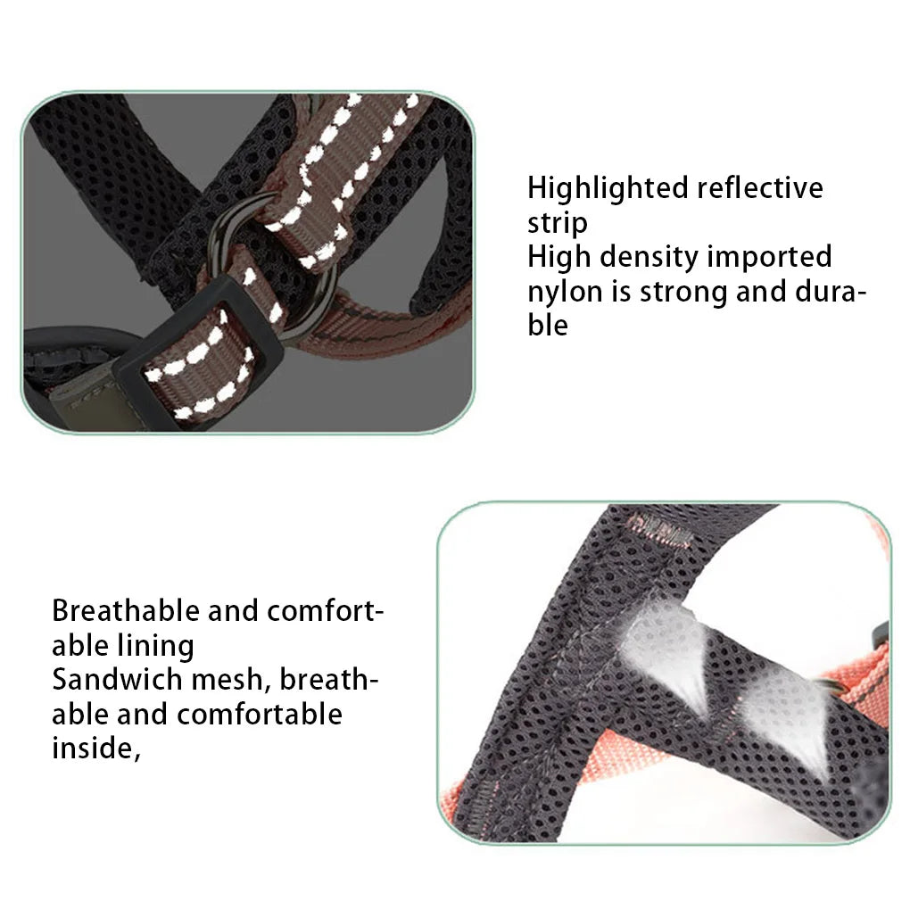 Pet Vest Harness Dog Chest Strap Breathable Outdoor Reflective Leash Green
