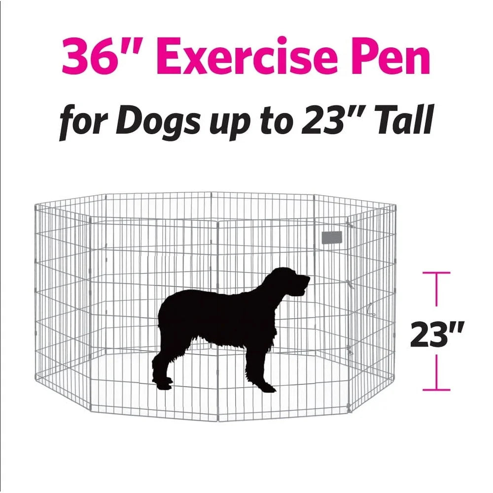 Durable Gold Zinc Exercise Pen Pet Playpen 36in High 16sqft Enclosed Area Easy Set-Up No Tools Required Includes Ground Stakes