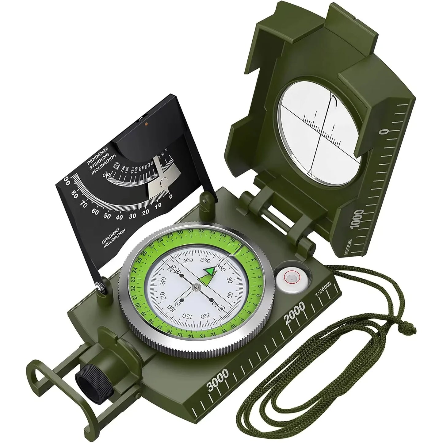 Professional Lensatic Compass Metal Waterproof IP65 Compass Sighting Clinometer with Carry Bag for Camping Outdoor Activities