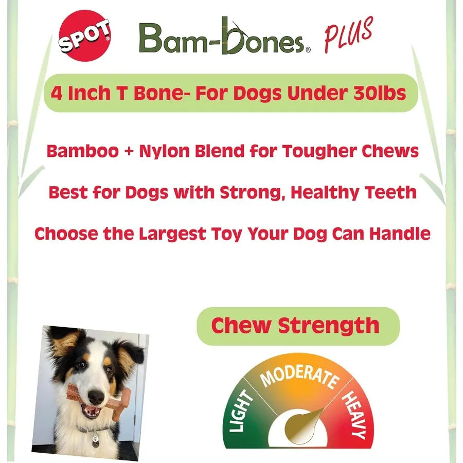 BamBones Plus T Bone Durable Bamboo Fiber and Nylon Dog Chew Designed for Aggressive Chewers Ideal for Adult Dogs and Teething