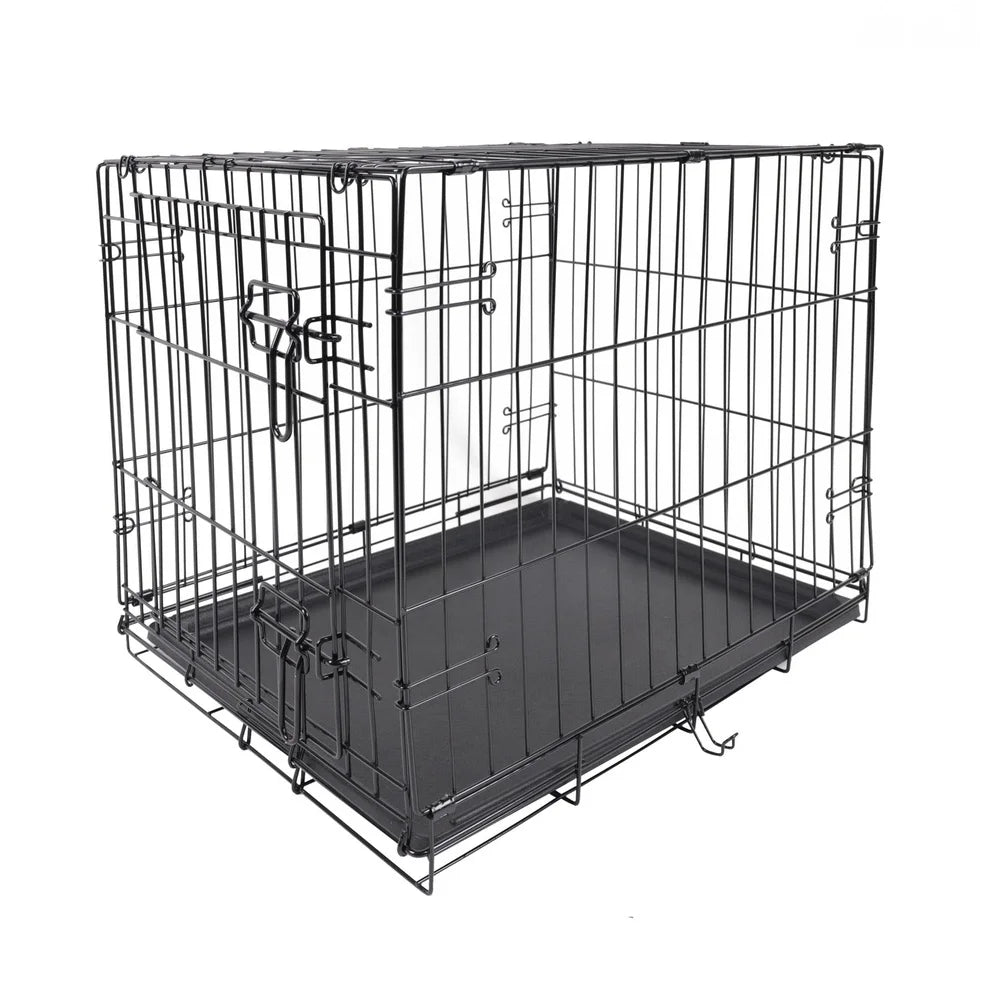 Single Door Folding Dog Crate with Divider Easy Setup Durable Metal Frame Portable Leak Proof Tray Ideal House Training Safe