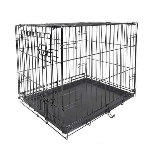 Single Door Folding Dog Crate with Divider Easy Setup Durable Metal Frame Portable Leak Proof Tray Ideal House Training Safe