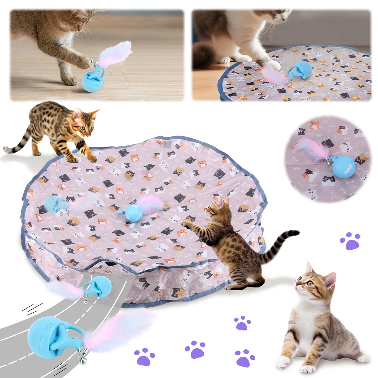 Motion Activate Chirping Cat Toy Wear Resist Mouse Catching Game Bite Resist Cat Mat Toy for Pet Hide and Seek Game Accessories