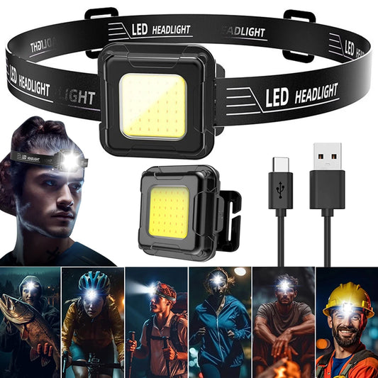 LED Headlamp 4 Light Modes Portable Head Lamp Type C USB Charging Multifunctional Head Torch Adjustable Angle for Night Fishing